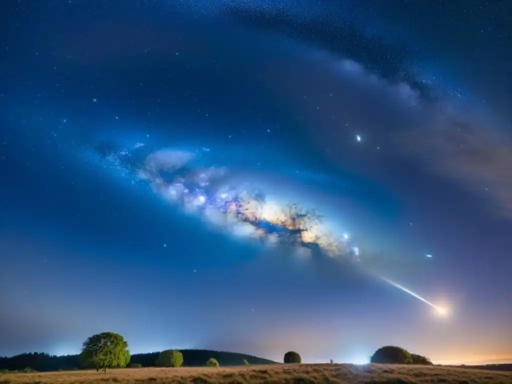 Un cometa Halley deslumbrante surcando el cielo nocturno, mostrando su cola brillante en un espectáculo cósmico