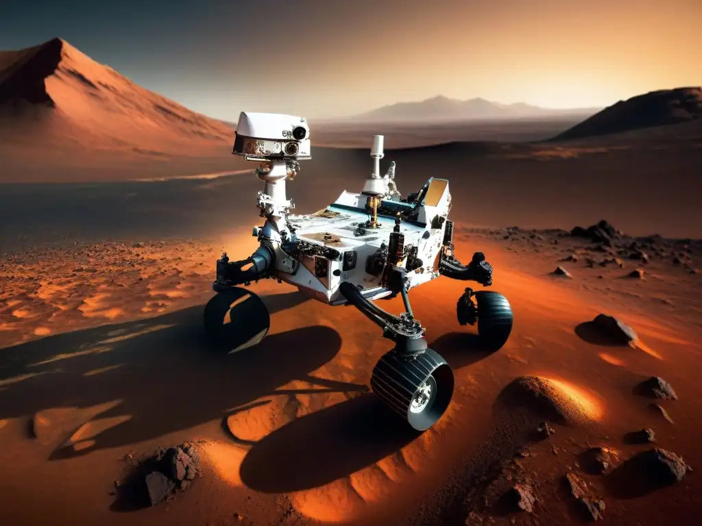 Explorando Marte: Curiosity conquista desafíos y triunfos en terreno marciano al atardecer