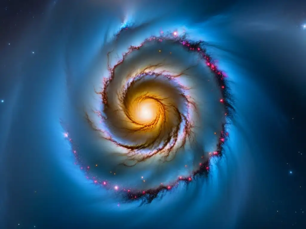 Un cuásar radiante en el núcleo de una galaxia espiral, creando un fascinante contraste de luz y color