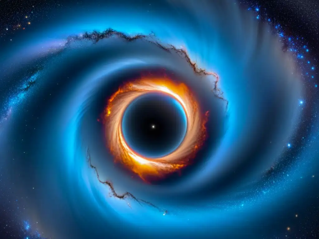 Galaxia hipnótica: agujero negro y estrellas brillantes Descubrimiento agujeros negros universo: Galaxia con agujero negro masivo en el centro, estrellas brillantes y polvo cósmico
