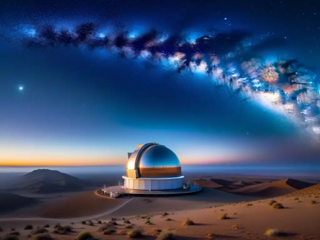 Descubrimiento de agujeros negros en el universo: telescopios apuntando al centro de la Vía Láctea en un desierto estrellado