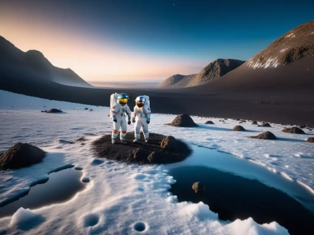 Exploración y descubrimiento en Ceres: astronautas recolectan agua en un paisaje helado