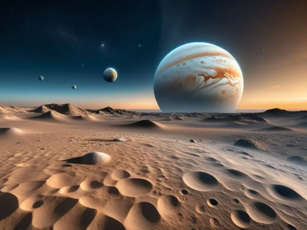 Descubrimiento de las lunas galileanas exploración: Detalles impresionantes de Io, Europa, Ganímedes y Calisto contra Júpiter