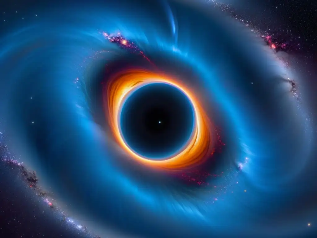 Majestuoso agujero negro: misterio y poder en el cosmos Deslumbrante agujero negro en galaxia lejana, rodeado de estrellas y energía cósmica