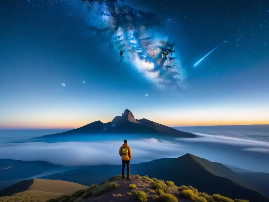 Deslumbrante baile de rayos cósmicos iluminando el cielo nocturno desde un observatorio remoto en la cima de una montaña