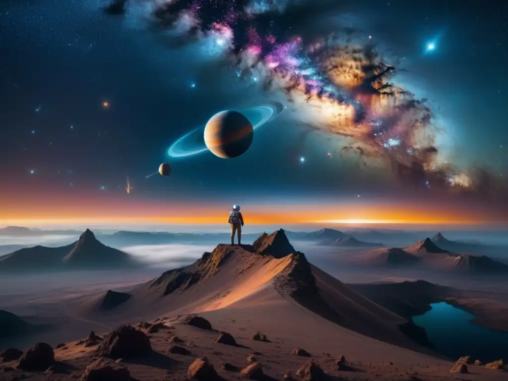 Deslumbrante paisaje cósmico con satélite de comunicación en el Espacio Profundo