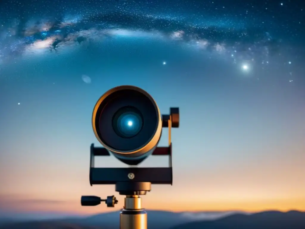 Detallado telescopio casero hecho con materiales sencillos, observando constelaciones en el cielo estrellado