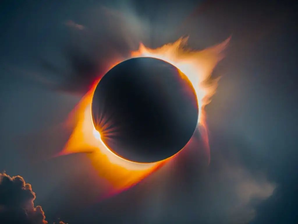 Detalle asombroso de un eclipse solar total, con la corona y la luna en silueta