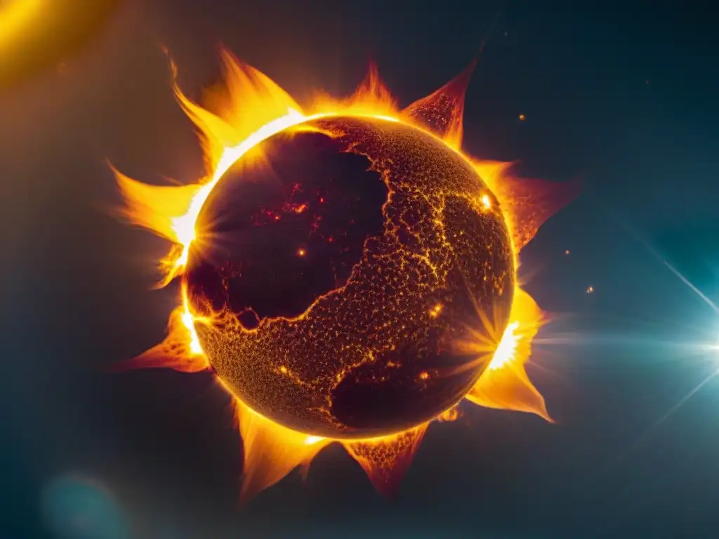 Detalle impactante de la superficie solar con llamaradas y manchas solares