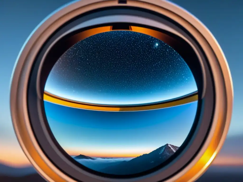 Detalle impresionante del sistema de lentes de un telescopio para observar galaxias lejanas, capturando la belleza científica y la precisión requerida