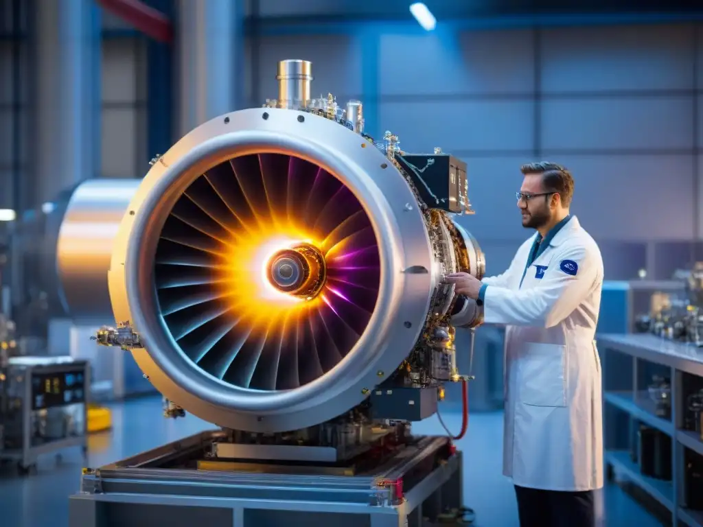 Detalle de motor de plasma en laboratorio aeroespacial: Ingeniería Aeroespacial explorando nuevas fronteras