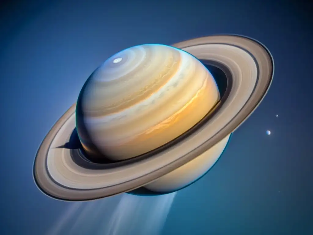 Detalle único de los misteriosos anillos de Saturno, con patrones de hielo y roca en un contraste deslumbrante en el espacio profundo