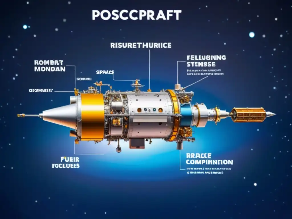 Diagrama detallado de sistema de propulsión de nave espacial en cosmos estrellado