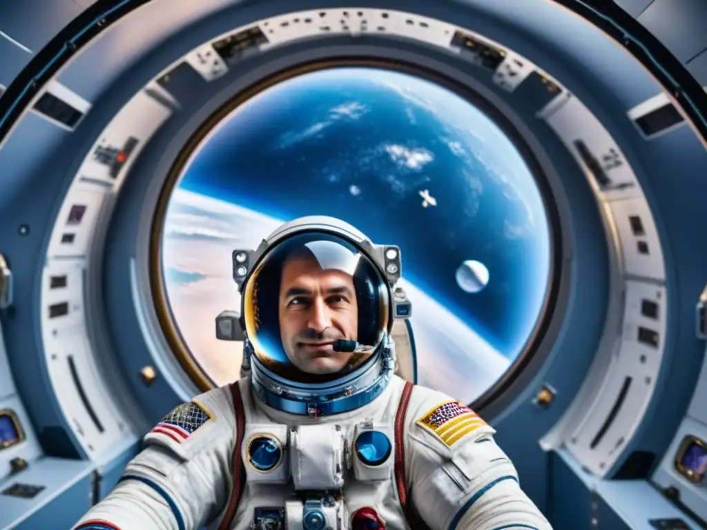 Dumitru Prunariu flota en su traje de astronauta, admirando el cosmos desde la nave espacial