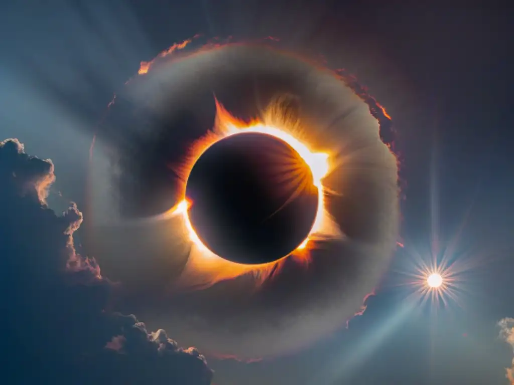 Un eclipse solar total muestra la alineación perfecta del sol y la luna, creando un halo de luz alrededor de la silueta lunar