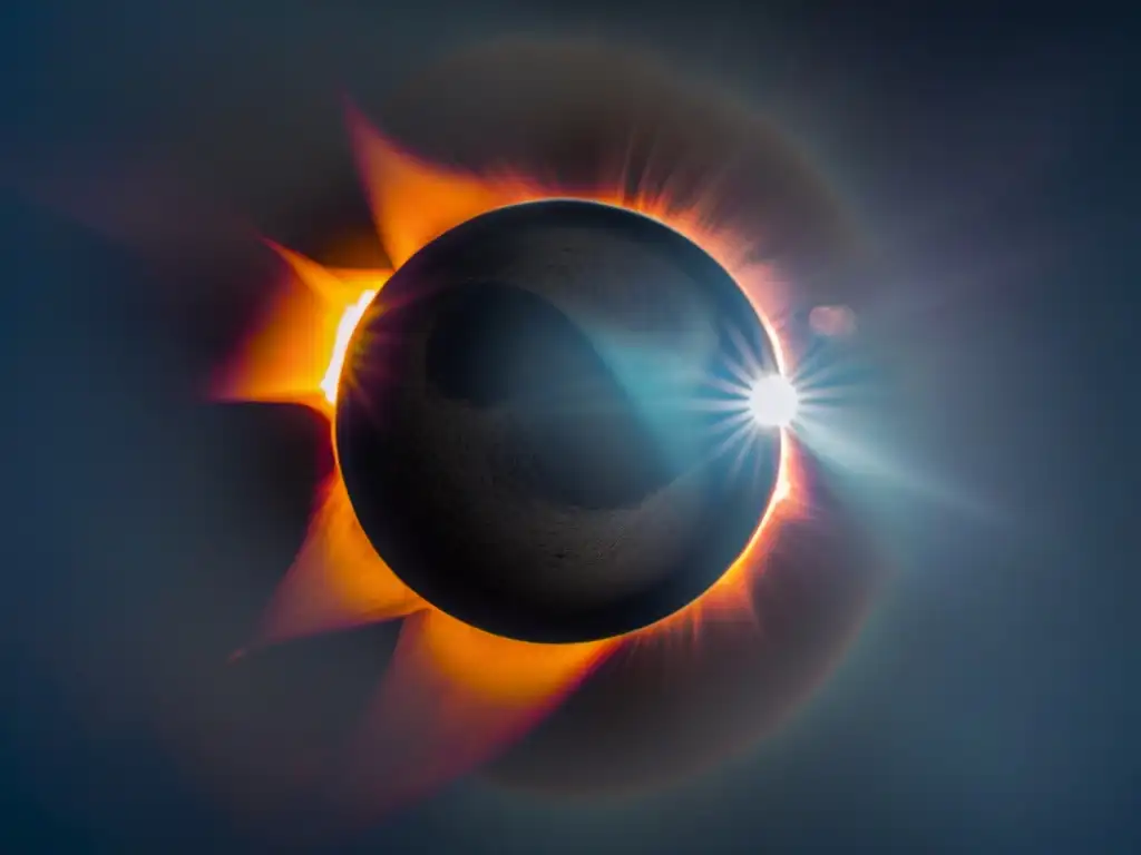 Un eclipse solar total con la corona resplandeciente alrededor de la luna oscura