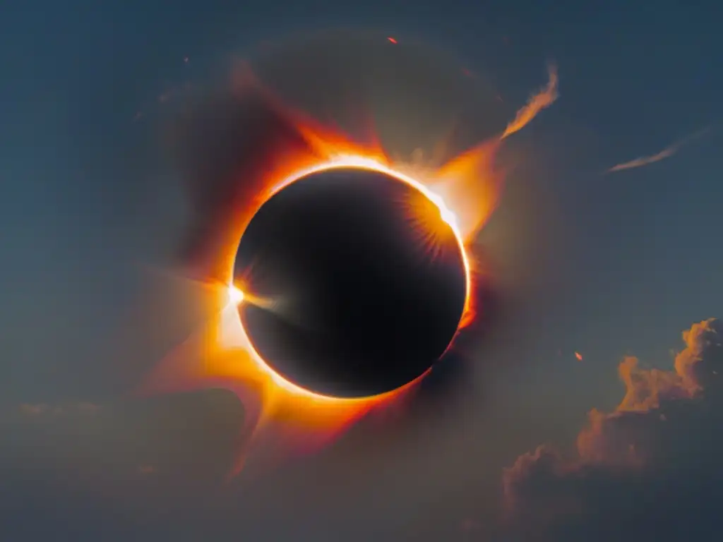 Un eclipse solar total en toda su gloria celeste, con la luna cubriendo el sol y la corona resplandeciente irradiando belleza cósmica