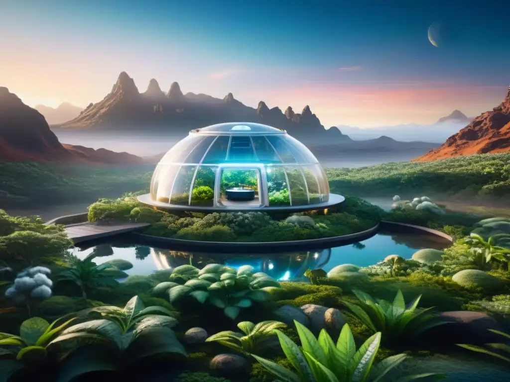 Un ecosistema cerrado para vida espacial: vegetación exuberante, sistemas de reciclaje de agua y animales en una atmósfera futurista y autosuficiente