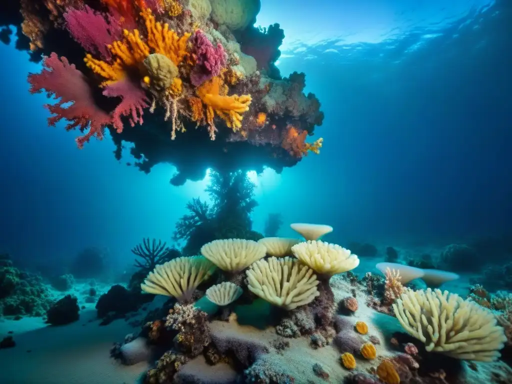 Un ecosistema submarino impresionante con vida marina única y vibrante, mostrando potencial para bioquímicas alternativas para la vida