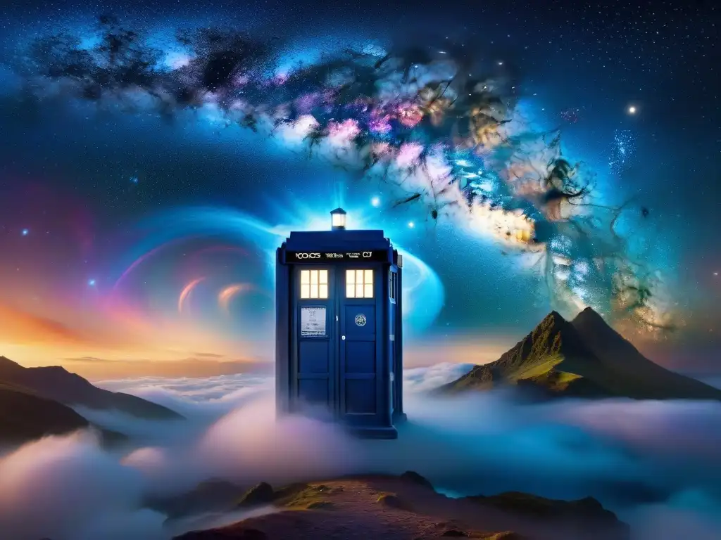 La emblemática TARDIS de 'Doctor Who' materializándose en un deslumbrante fondo espacial