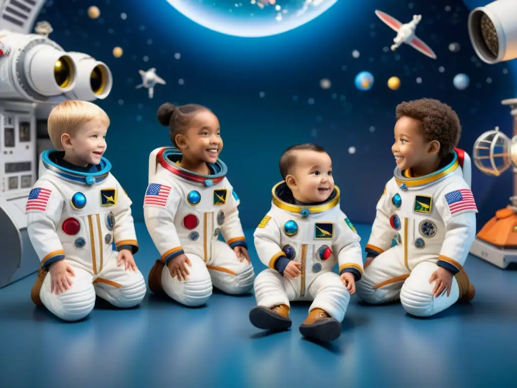 Un emocionante escenario de niños en trajes de astronauta, explorando el cosmos en actividades espaciales divertidas para niños