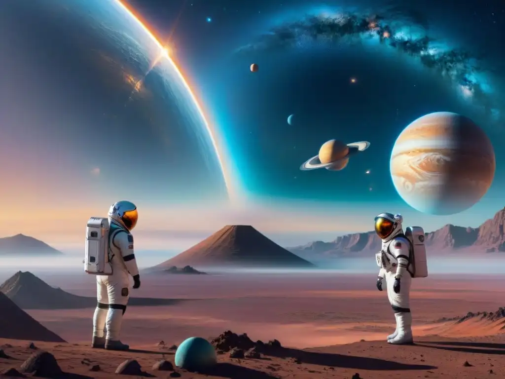 Spaceport del Futuro: Anticipación y Aventura Estelar Emocionante espacioport con paquetes de viaje espacial, naves preparándose para aventuras intergalácticas, ingenieros y viajeros ansiosos