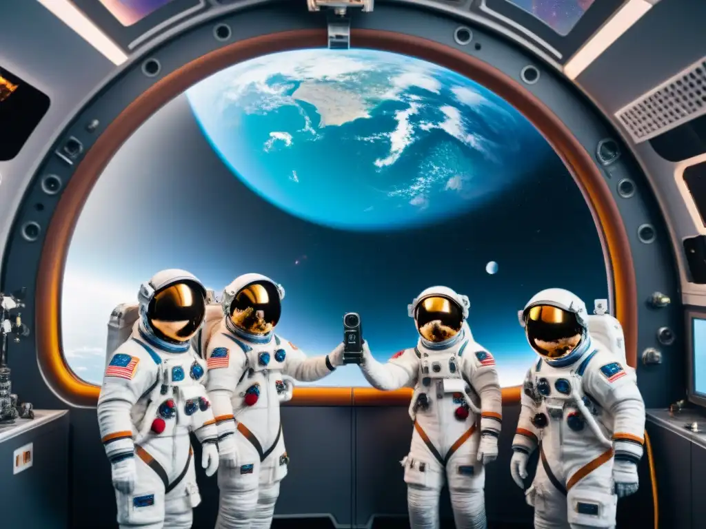 Astronautas realizan experimento en gravedad cero Un emocionante experimento de gravedad cero con astronautas disfrutando de divertidos experimentos en el espacio