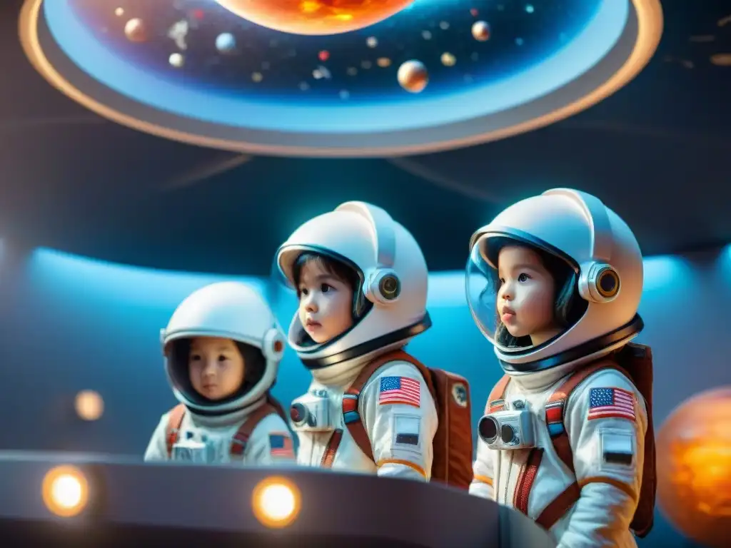 Un emocionante mundo de actividades espaciales para niños, explorando y aprendiendo en una estación espacial futurista