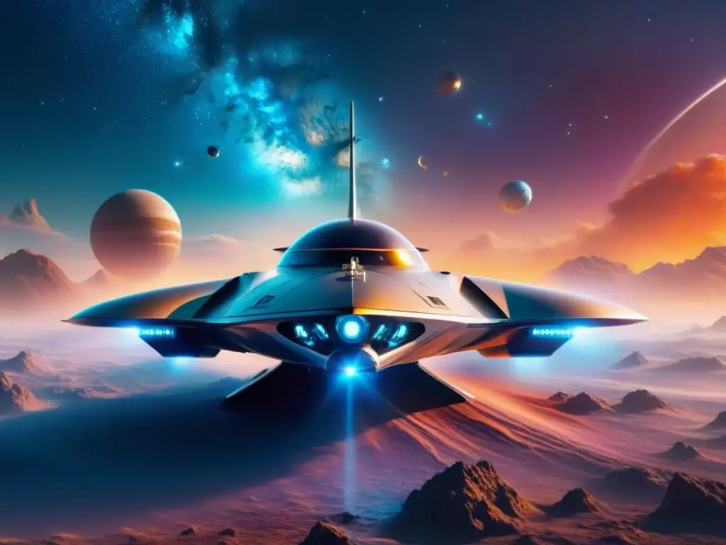 Nave espacial futurista en cosmos estelar 8k Emocionante nave espacial futurista en cosmos estrellado
