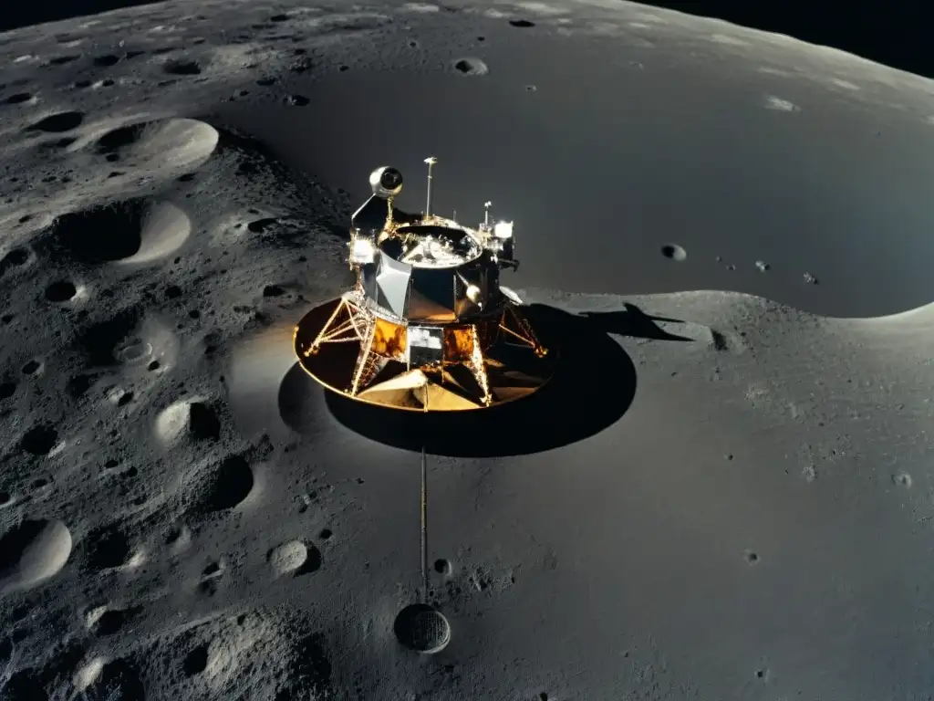 Emotiva imagen de la misión Apollo 11 aterrizando en la luna, con la Tierra de fondo y el paisaje lunar detallado