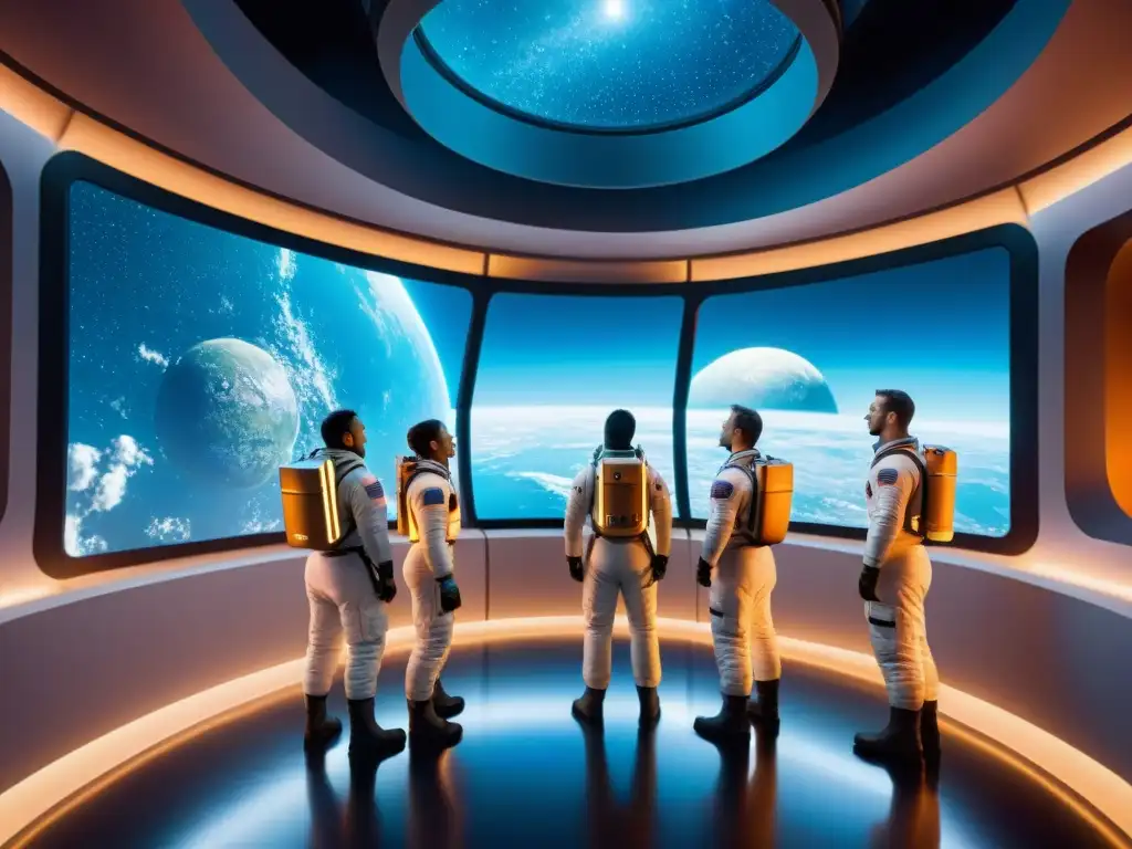 Entrenamiento de astronautas en simulador de espacio, practicando comunicación en el Espacio Profundo