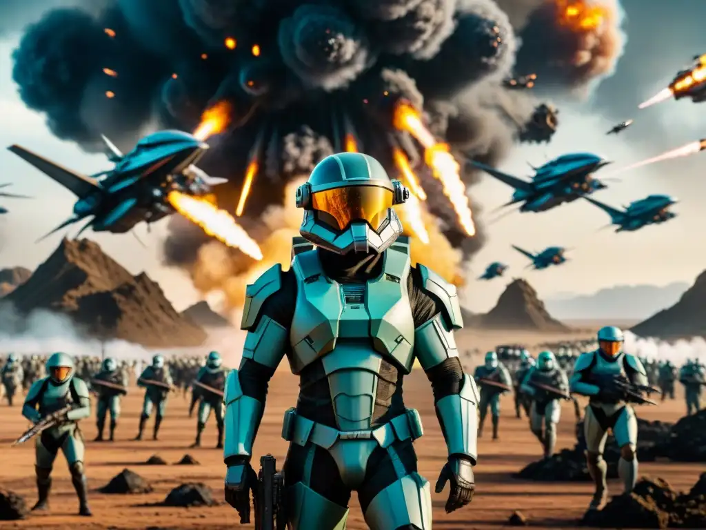 Épica batalla espacial en el Universo de Starship Troopers con estrategias militares y combates intensos entre humanos y alienígenas