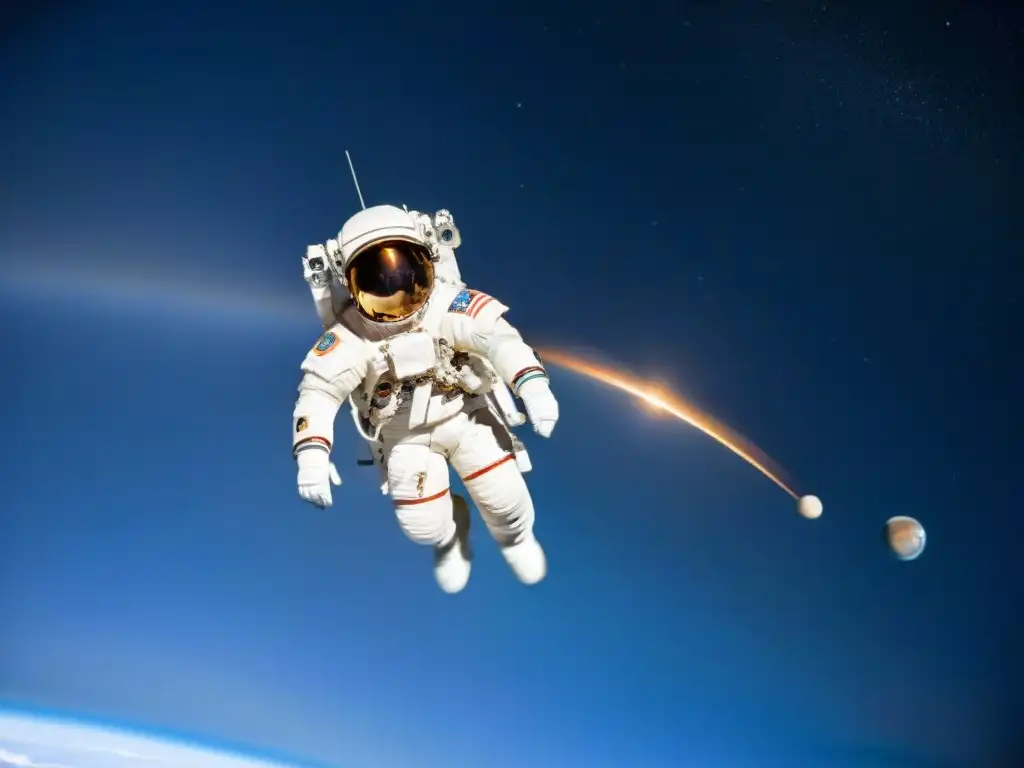 Equipo de astronautas en asombroso espacio ultradetallado Equipo diverso de astronautas en una caminata espacial, rodeados por la vastedad del espacio y la tecnología moderna de la exploración espacial