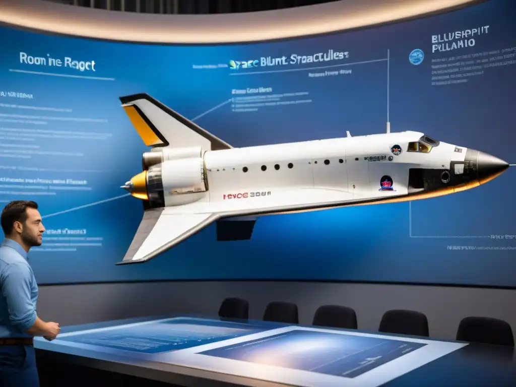 Visionario de la exploración espacial junto al equipo de ingenieros Maxime Faget y equipo analizan detalladamente un plano de nave espacial en sala llena de modelos y planificación