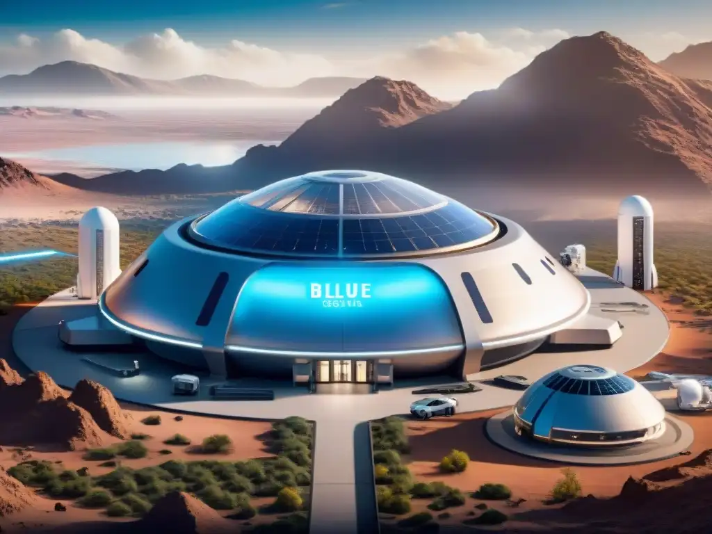 Colonización espacial con Blue Origin: Una colonia futurista en el espacio, con biodomos, astronautas y naves espaciales