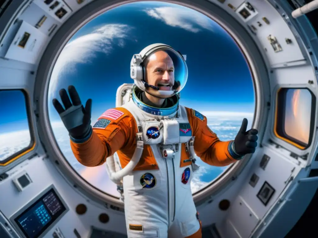 Astronauta en la Cupola: belleza de la Tierra desde el espacio Exploración espacial: Alexander Gerst flota en la Cupola de la Estación Espacial Internacional, maravillado por la vista de la Tierra