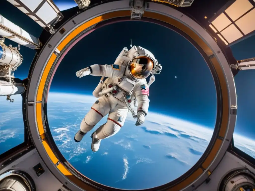 Astronauta flotando en la Estación Espacial Internacional Exploración espacial: Alexander Gerst flota en la Estación Espacial Internacional, rodeado de equipo científico avanzado