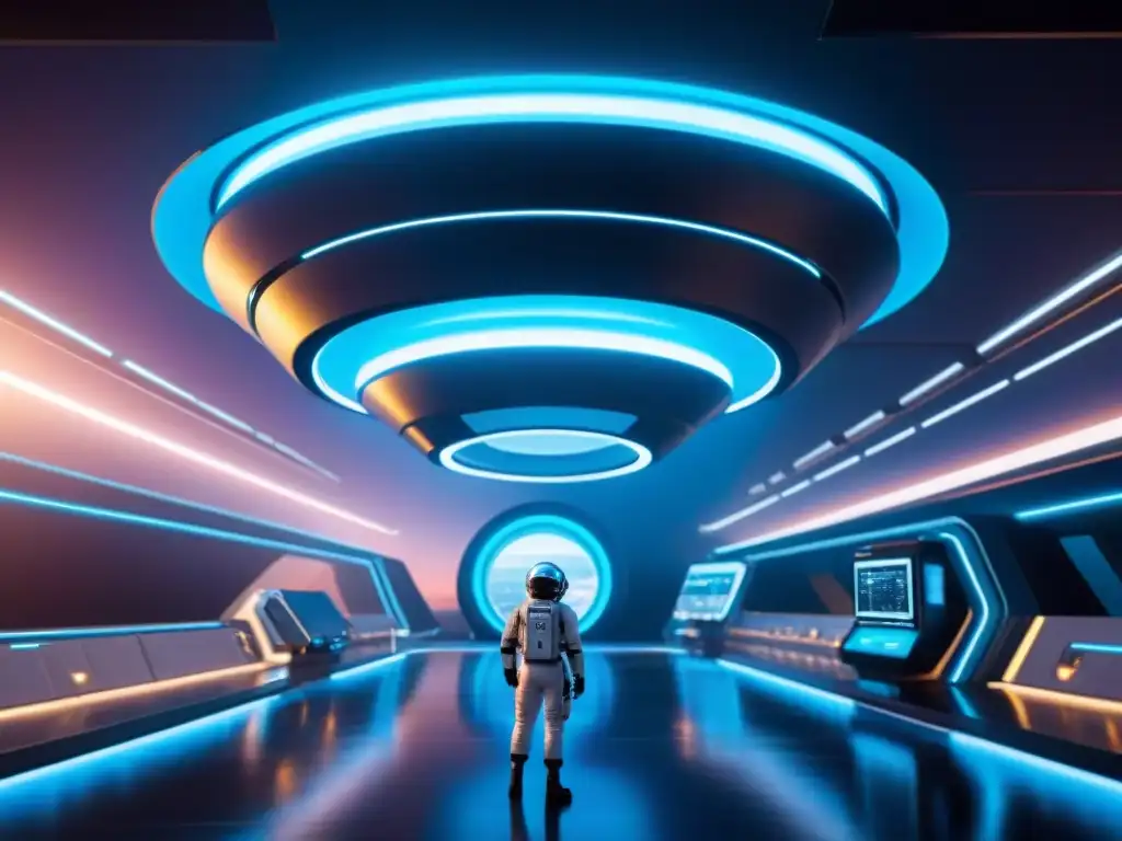 Estación espacial futurista con ciberseguridad y ciencia ficción en un planeta distante