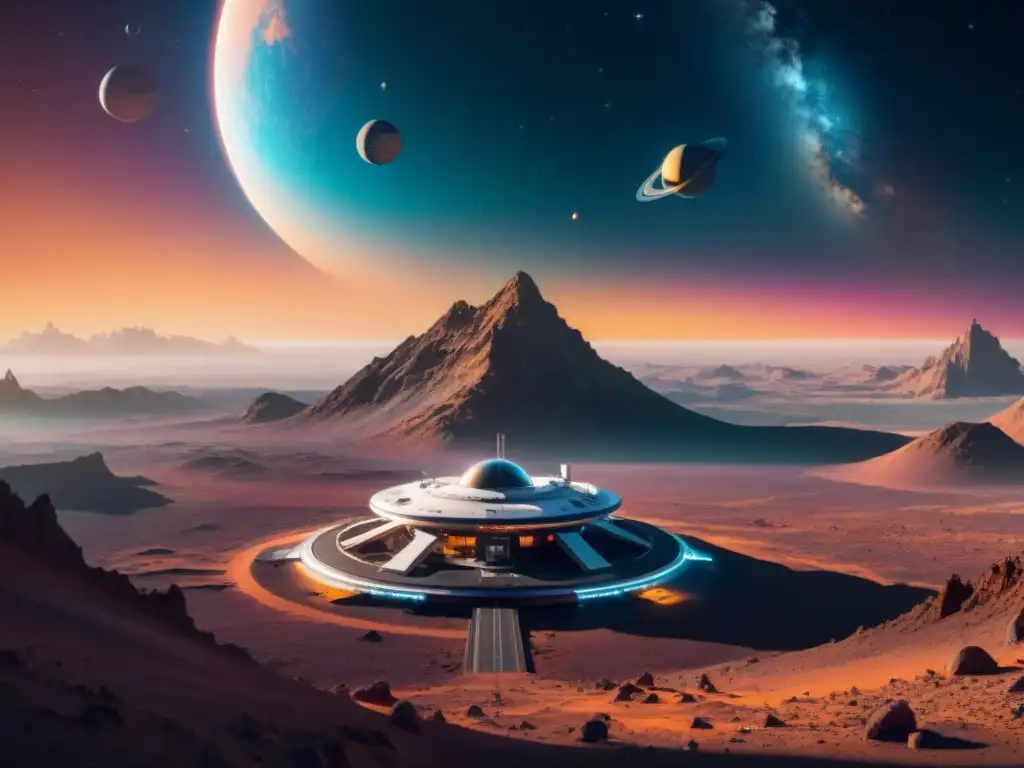 Estación espacial futurista en órbita de exoplaneta, con tecnologías avanzadas y exploración espacial