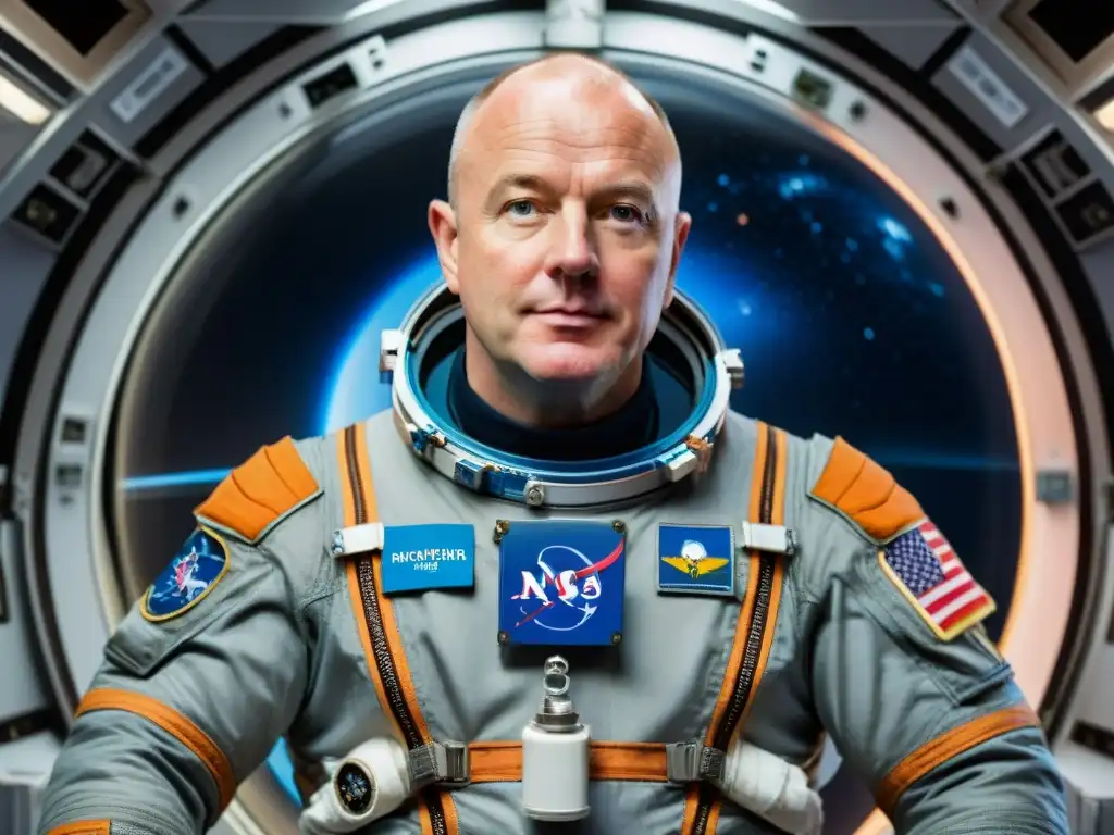 André Kuipers flotando en la Estación Espacial Internacional, rodeado de equipamiento científico, con la Tierra de fondo