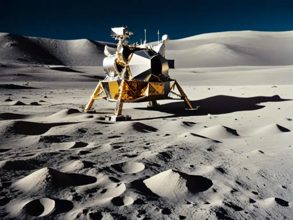 La histórica misión de exploración espacial en la Luna, con la nave de Apollo 11 y la Tierra al fondo