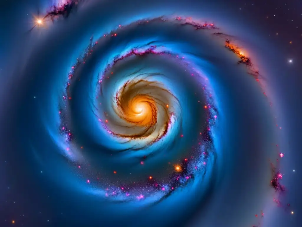 Espectacular galaxia espiral con dispersión de la vida en estrellas, colores vibrantes y detalles impresionantes del cosmos