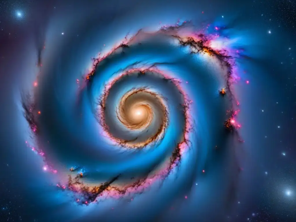 Espectacular galaxia espiral capturada por telescopio espacial, con detalles intrincados y colores vibrantes