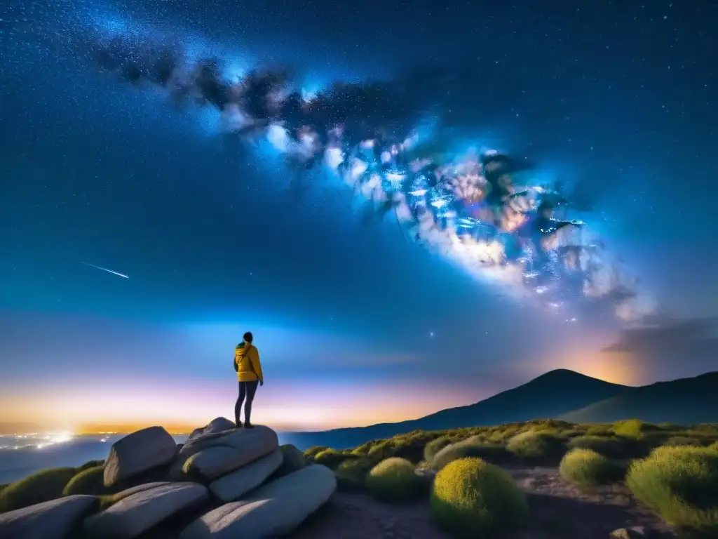 Espectacular lluvia de estrellas en el cielo nocturno, con la Vía Láctea brillando