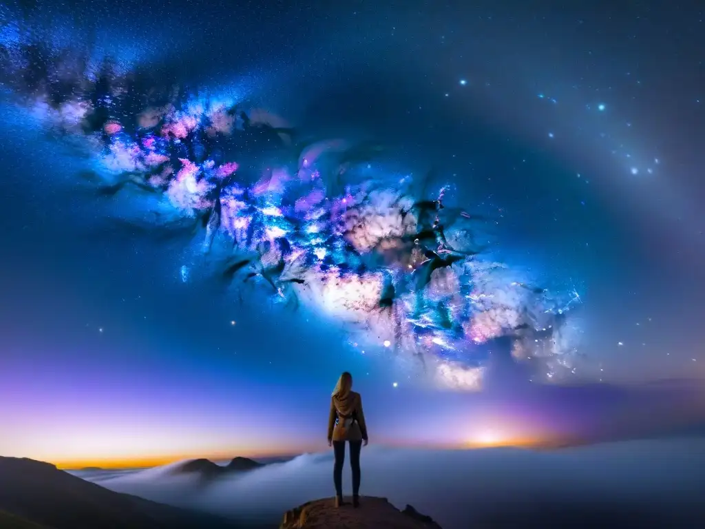 Espectacular vista de la Vía Láctea en el cielo nocturno, con colores vibrantes en un baile cósmico