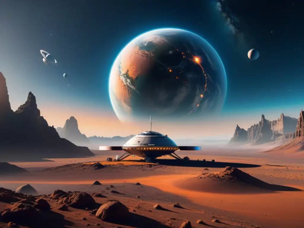 Una estación espacial futurista orbita un exoplaneta, mostrando tecnología avanzada y actividad frenética