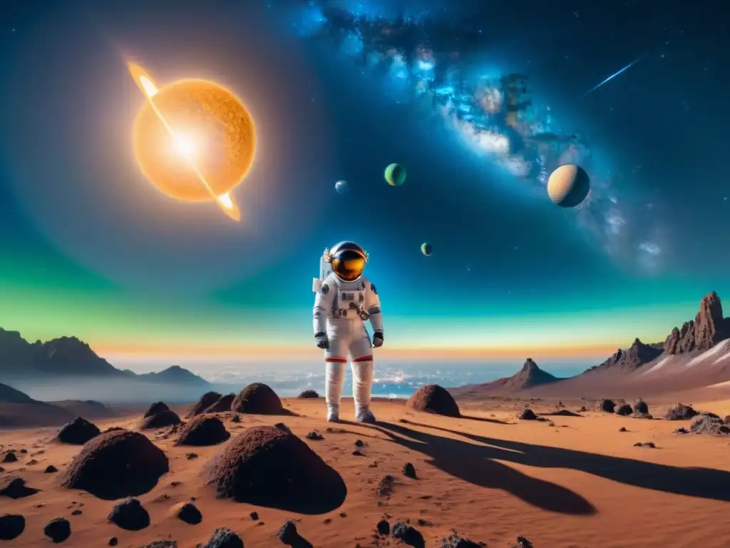 Estación espacial futurista en órbita de exoplaneta vibrante Exploración en una estación espacial futurista orbitando un exoplaneta azul y verde, con astronautas realizando investigaciones en el espacio