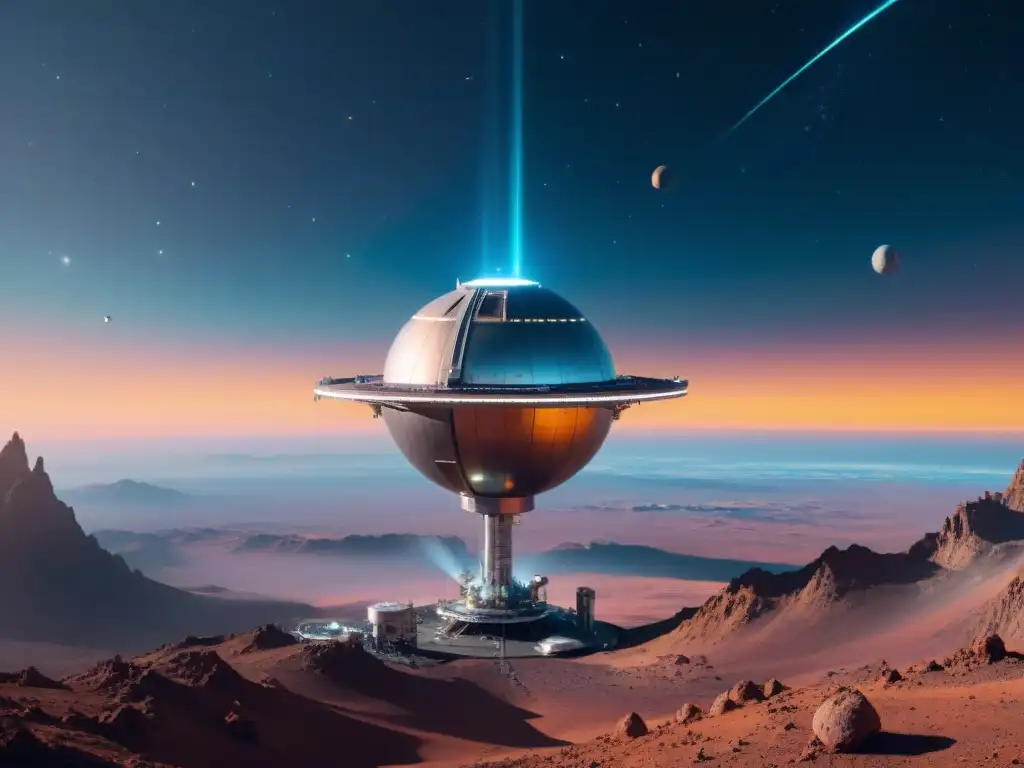 Una estación espacial futurista en órbita de un planeta distante, con tecnología avanzada y una vista impresionante del cosmos