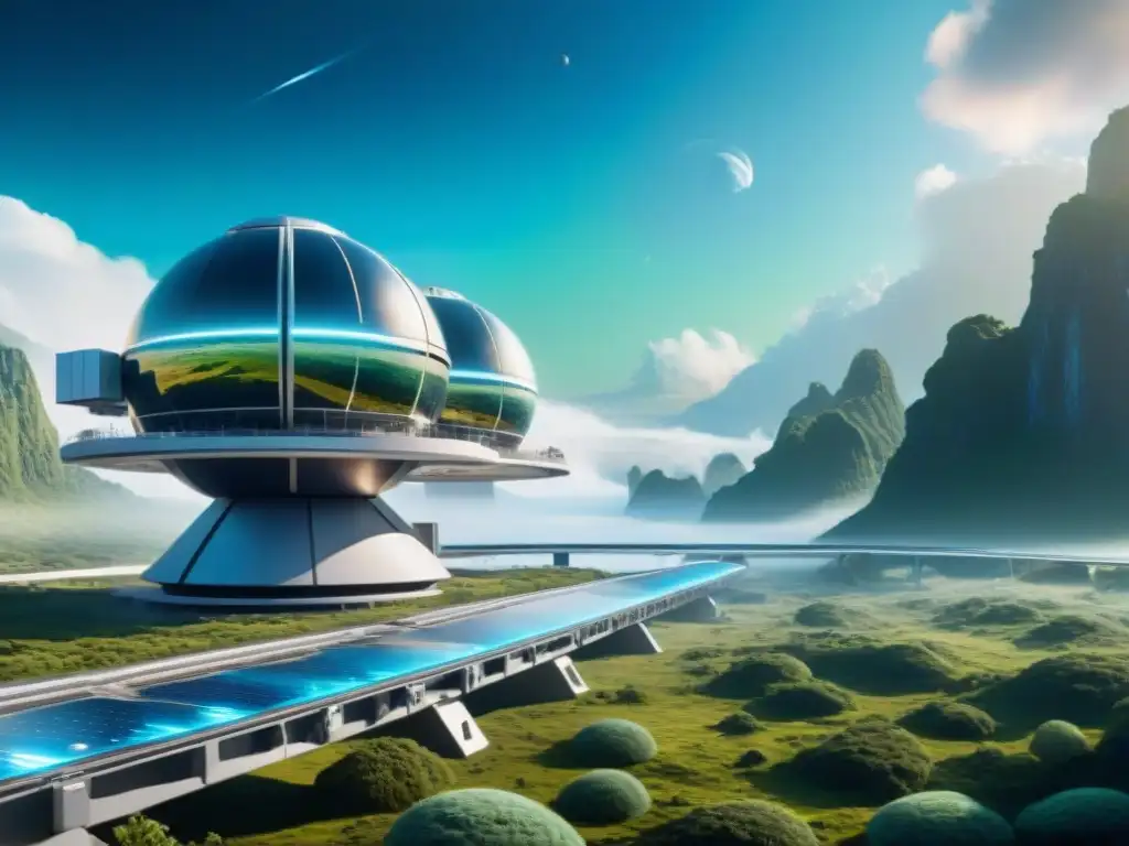 Una estación espacial futurista orbita un planeta azul y verde, con tecnologías de almacenamiento de energía integradas