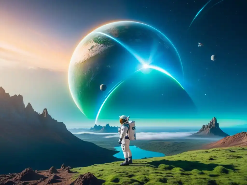 Una estación espacial futurista orbita un planeta azul y verde, con astronautas y naves en actividad, en una escena de ciencia ficción que recuerda a la crítica 'El Juego de Ender'